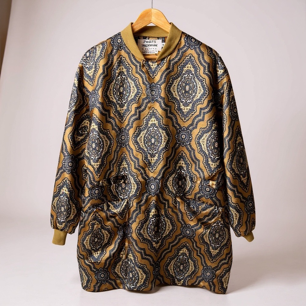 Elegant Gold and Black Patterned Women's Coat